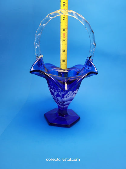 FENTON WINTER BASKET COBALT BLUE Hand painted by S. Stephens over 9" tall