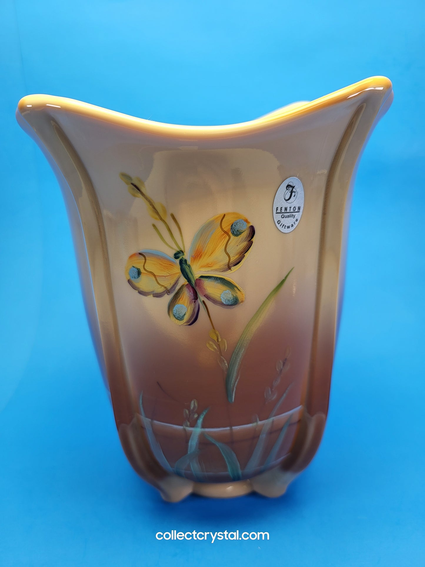 Fenton Pond Butterfly LE # 85 Chocolate Carmel Slag Glass Vase 2008 D Barbour