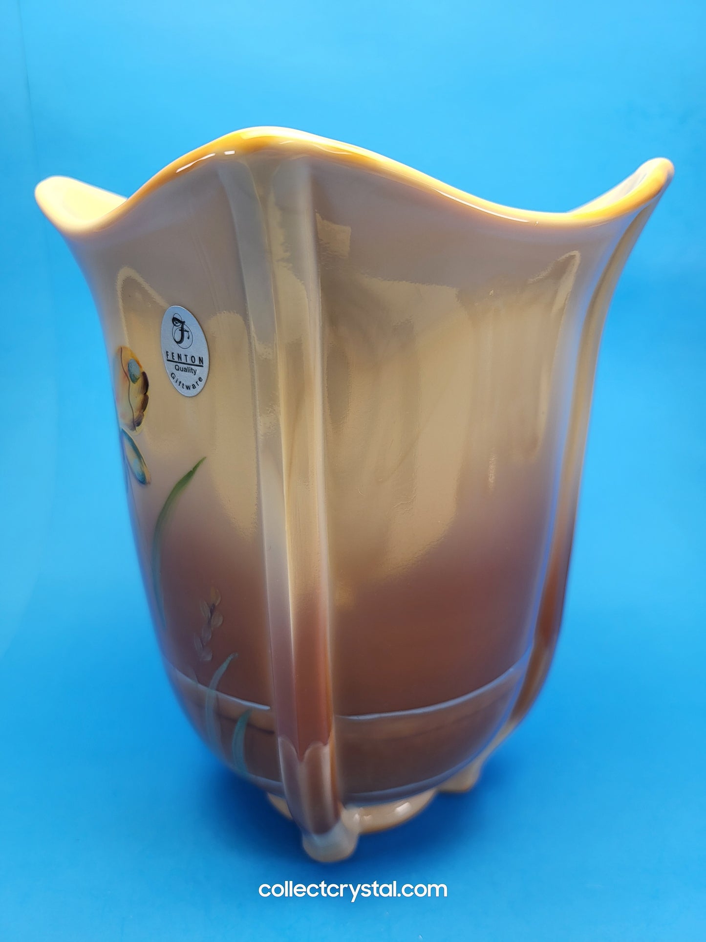 Fenton Pond Butterfly LE # 85 Chocolate Carmel Slag Glass Vase 2008 D Barbour