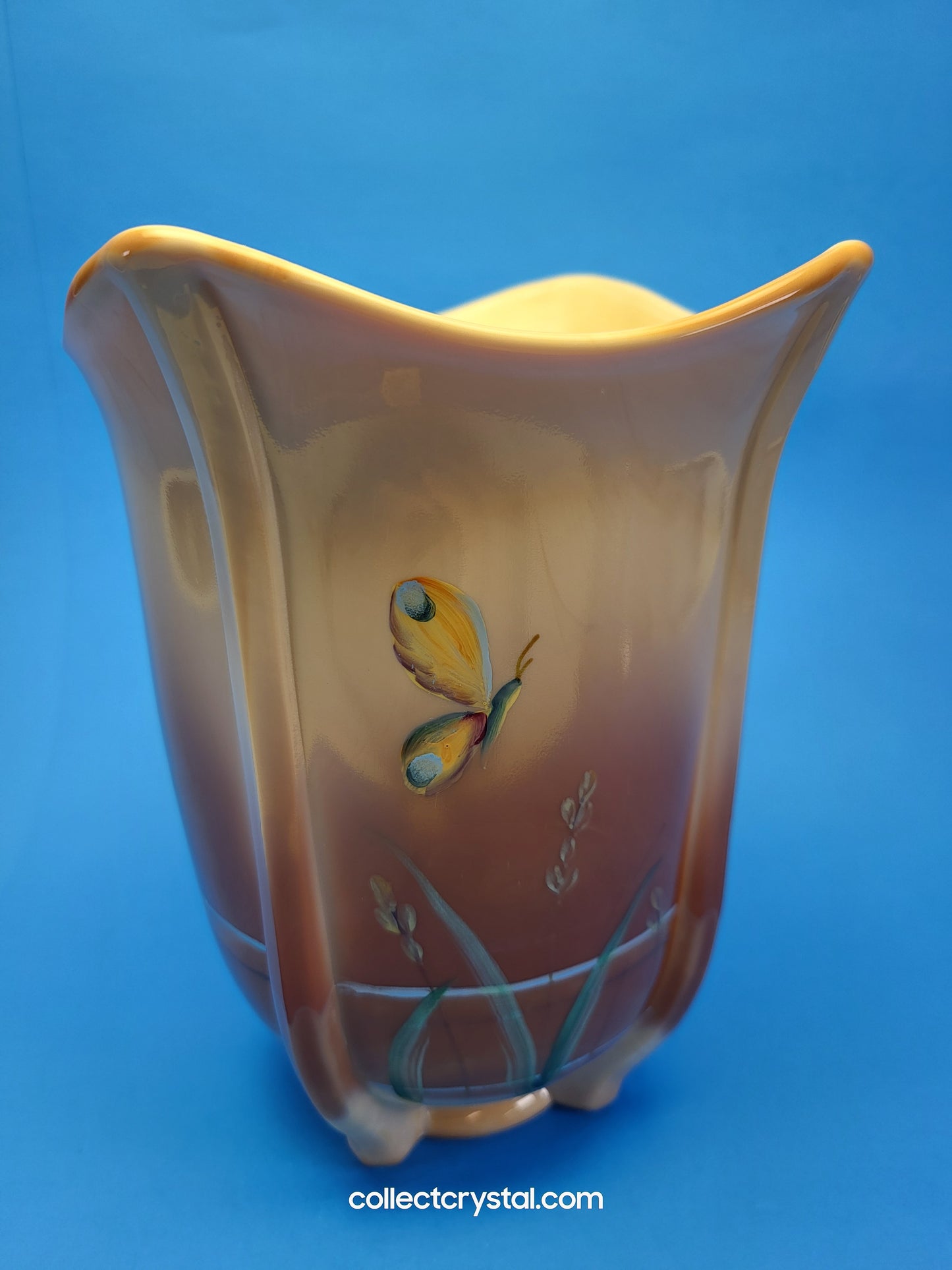 Fenton Pond Butterfly LE # 85 Chocolate Carmel Slag Glass Vase 2008 D Barbour