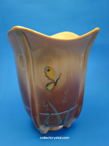 Fenton Pond Butterfly LE # 85 Chocolate Carmel Slag Glass Vase 2008 D Barbour