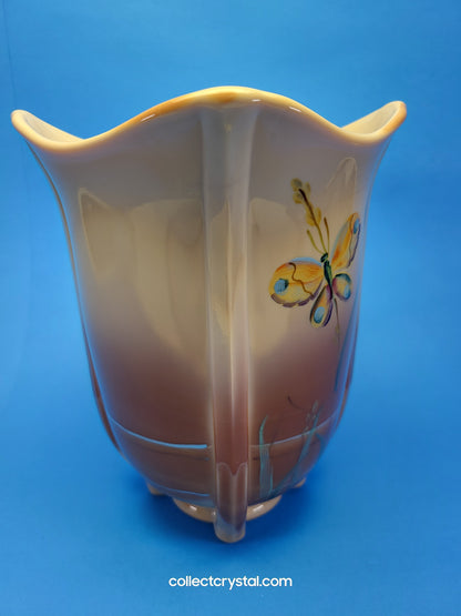 Fenton Pond Butterfly LE # 85 Chocolate Carmel Slag Glass Vase 2008 D Barbour