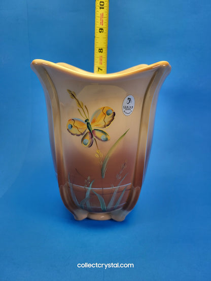 Fenton Pond Butterfly LE # 85 Chocolate Carmel Slag Glass Vase 2008 D Barbour