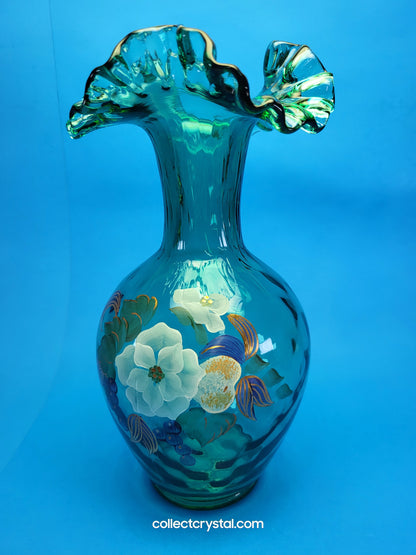 Fenton 1996 Magnolia and Berry on Spruce  9.5"  LE Vase  # 1054