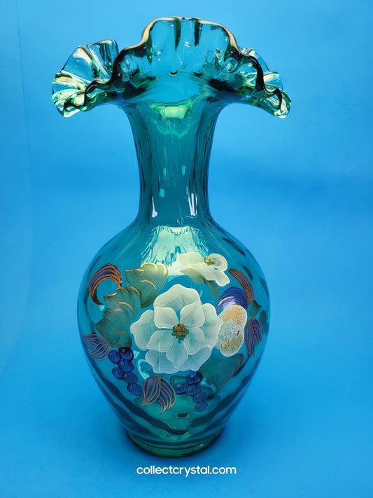 Fenton 1996 Magnolia and Berry on Spruce  9.5"  LE Vase  # 1054