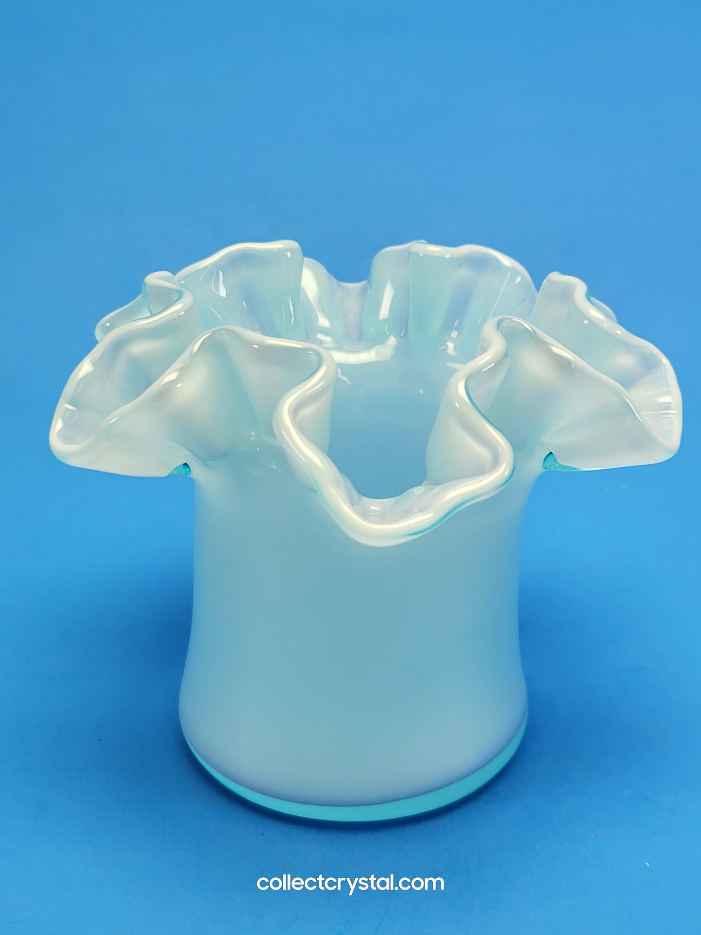 Fenton Pale Blue Top Hat Vase w/ Ruffle Top 3 3/4" tall