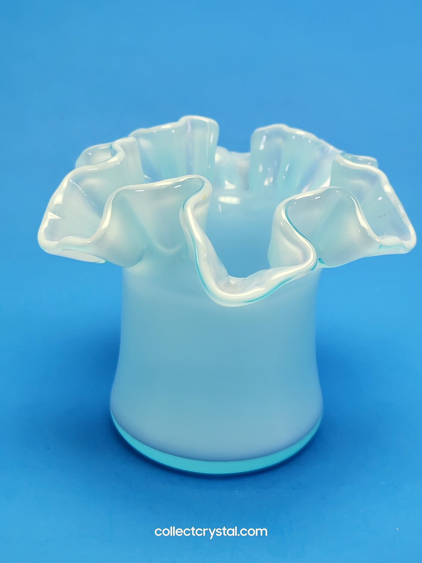 Fenton Pale Blue Top Hat Vase w/ Ruffle Top 3 3/4" tall