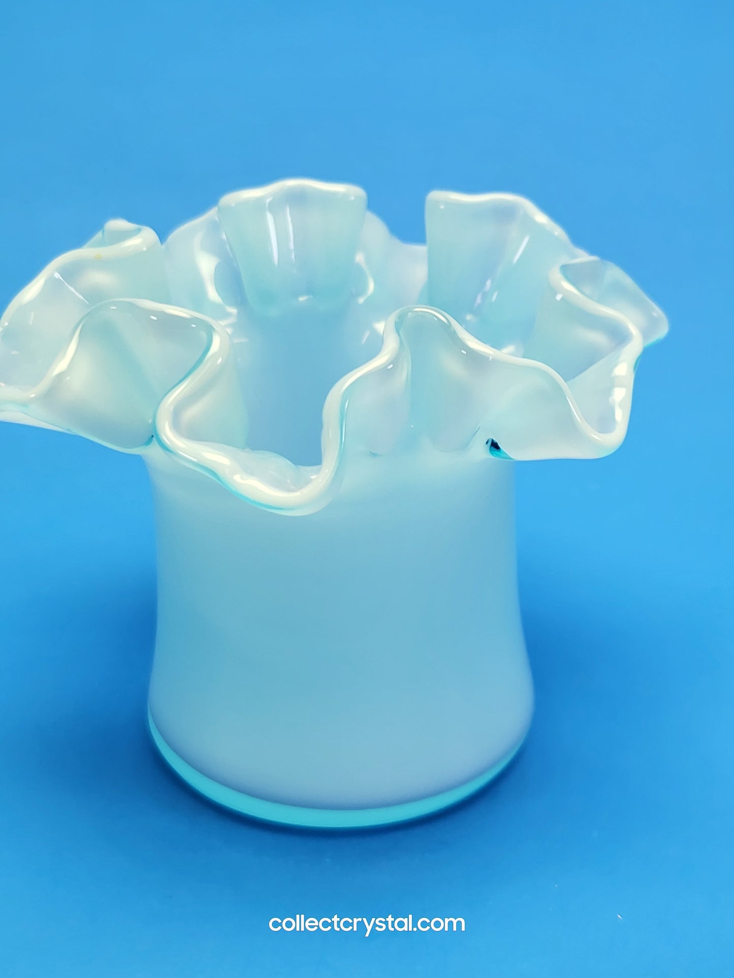 Fenton Pale Blue Top Hat Vase w/ Ruffle Top 3 3/4" tall