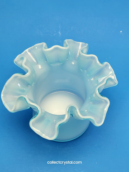 Fenton Pale Blue Top Hat Vase w/ Ruffle Top 3 3/4" tall