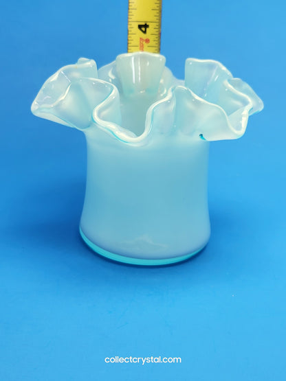 Fenton Pale Blue Top Hat Vase w/ Ruffle Top 3 3/4" tall