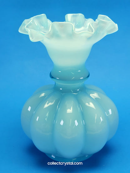 Fenton Blue opalescent Ruffled Melon Rib 6" Vase