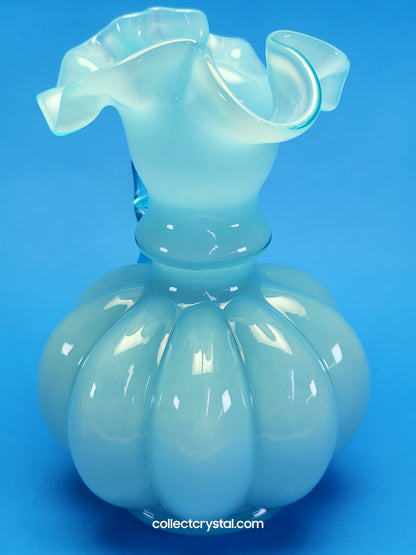 Fenton Jug or Pitcher Blue Opalescent Overlay Melon Base Ribbed # 192 VTG 1940's