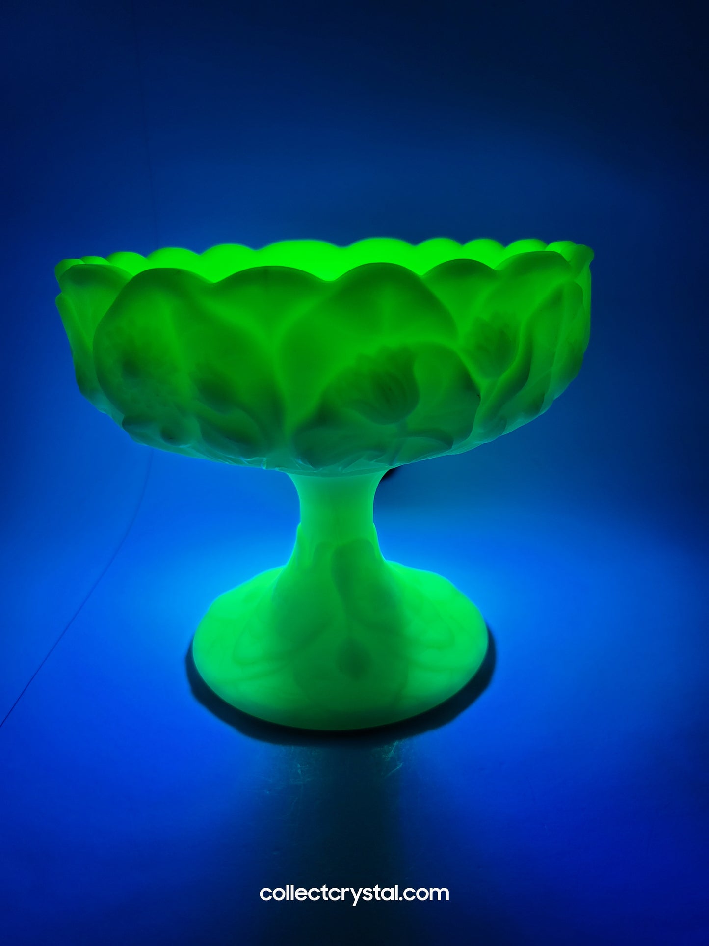 Fenton Water Lily Tulips Uranium Custard Glass Compote Candy Dish