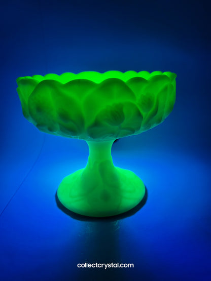 Fenton Water Lily Tulips Uranium Custard Glass Compote Candy Dish