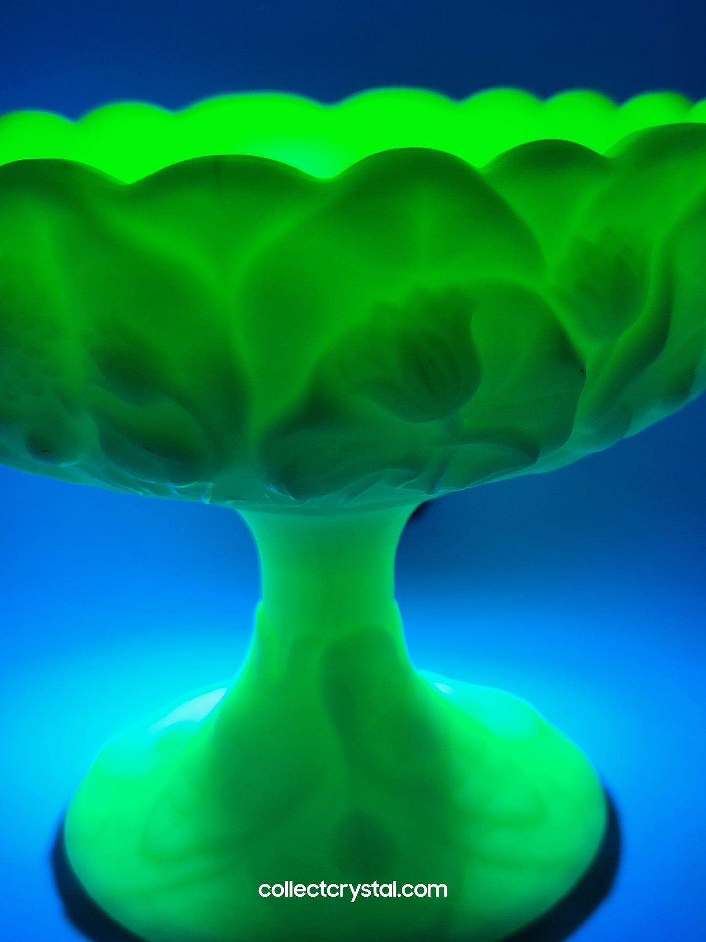 Fenton Water Lily Tulips Uranium Custard Glass Compote Candy Dish