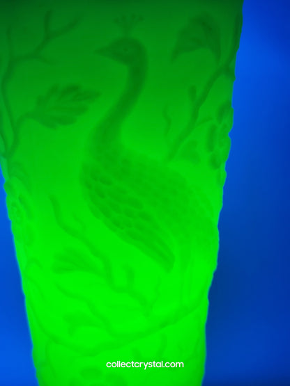 Fenton Uranium Custard Peacock Garden Floral Scalloped Vase