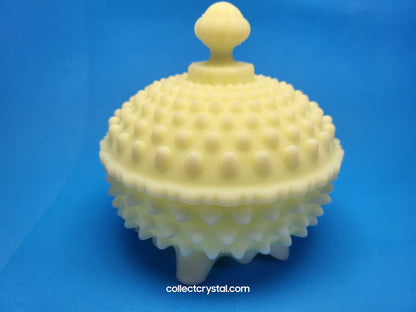 Fenton Custard Raised Hobnail covered Candy dish Uranium glass glows
