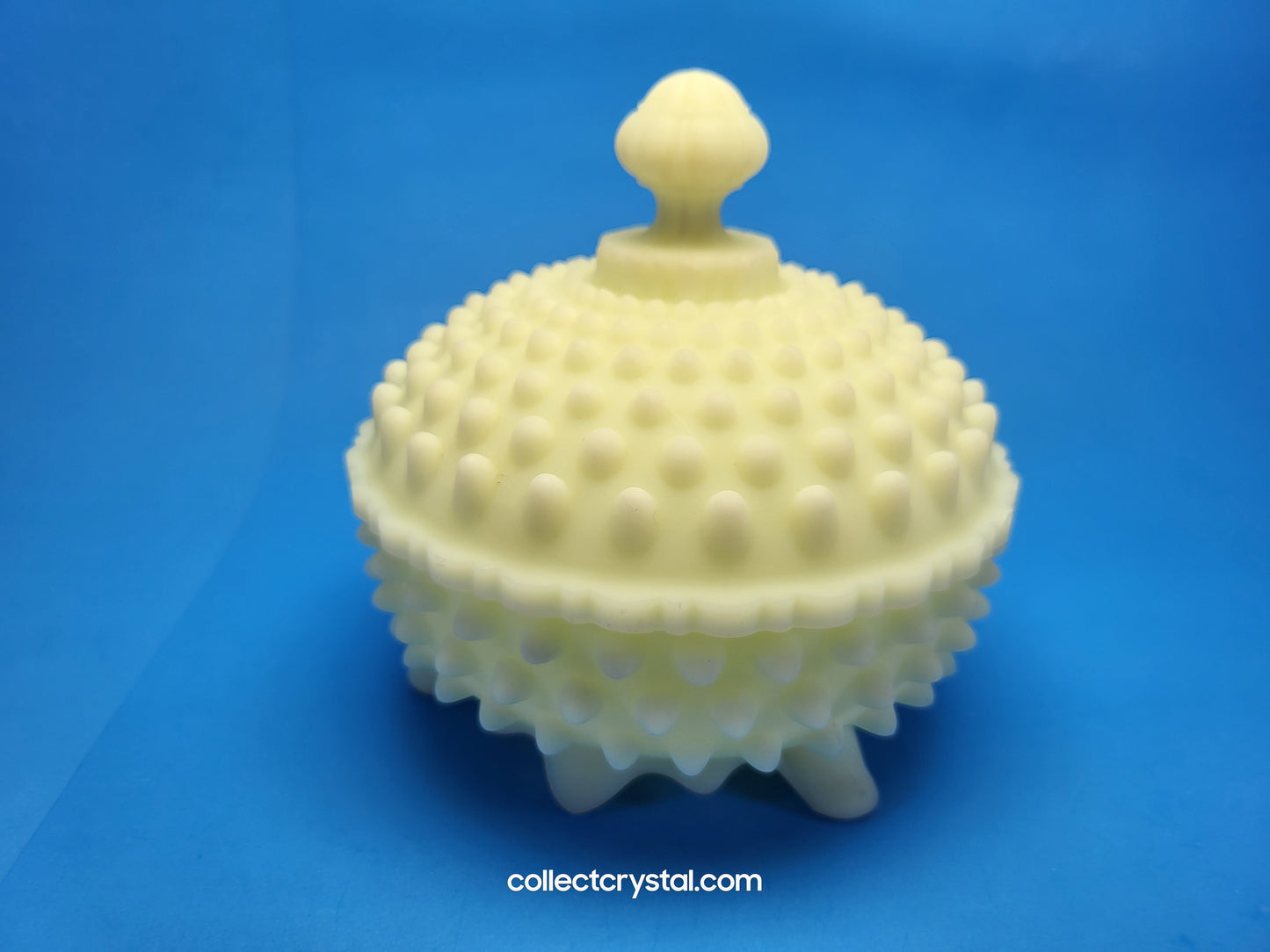 Fenton Custard Raised Hobnail covered Candy dish Uranium glass glows