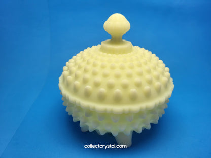 Fenton Custard Raised Hobnail covered Candy dish Uranium glass glows