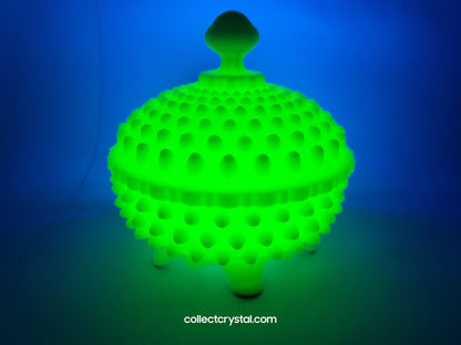 Fenton Custard Raised Hobnail covered Candy dish Uranium glass glows