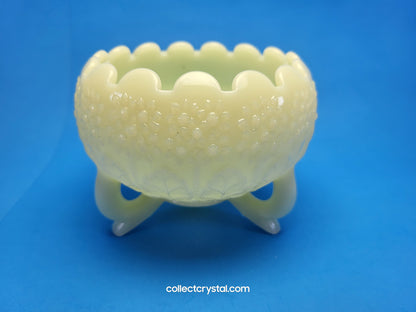 Fenton Custard Satin Uranium Footed Bowl or Candy dish ruffled top