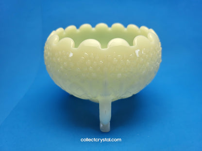Fenton Custard Satin Uranium Footed Bowl or Candy dish ruffled top