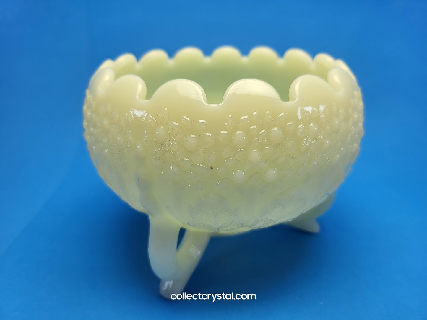 Fenton Custard Satin Uranium Footed Bowl or Candy dish ruffled top