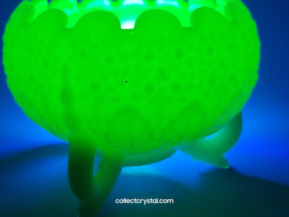 Fenton Custard Satin Uranium Footed Bowl or Candy dish ruffled top