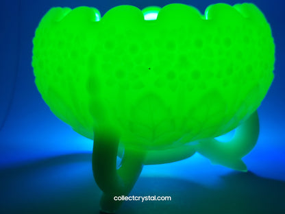 Fenton Custard Satin Uranium Footed Bowl or Candy dish ruffled top