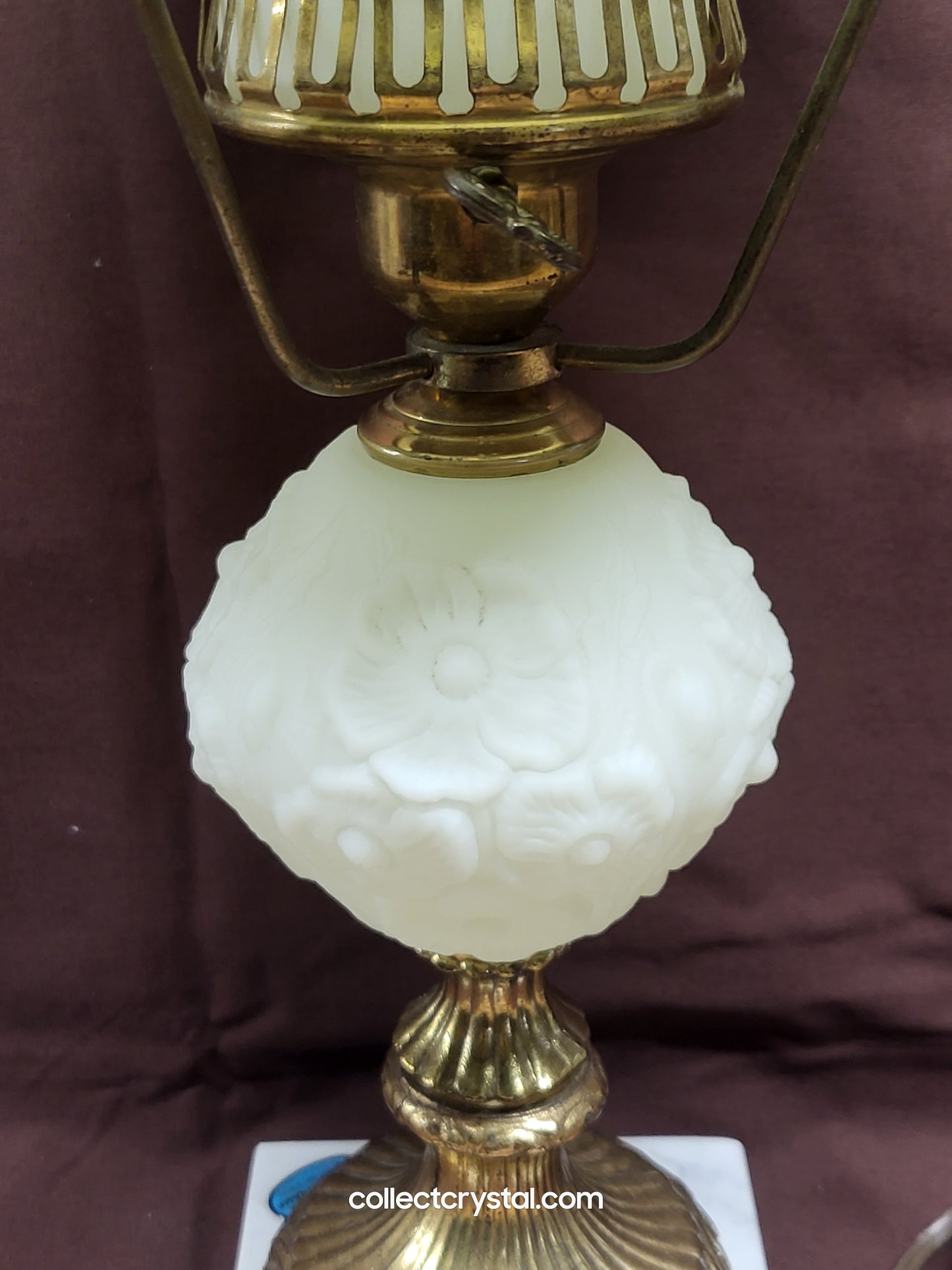 Fenton URANIUM Custard Poppy Student Lamp With Marble Base 20 Inches