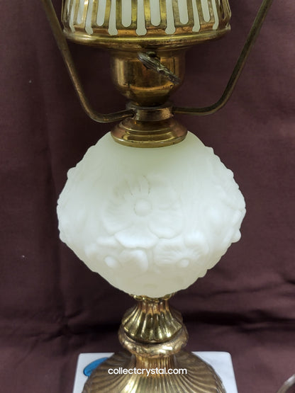 Fenton URANIUM Custard Poppy Student Lamp With Marble Base 20 Inches