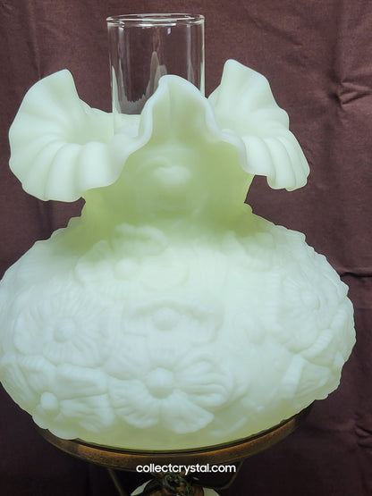 Fenton URANIUM Custard Poppy Student Lamp With Marble Base 20 Inches