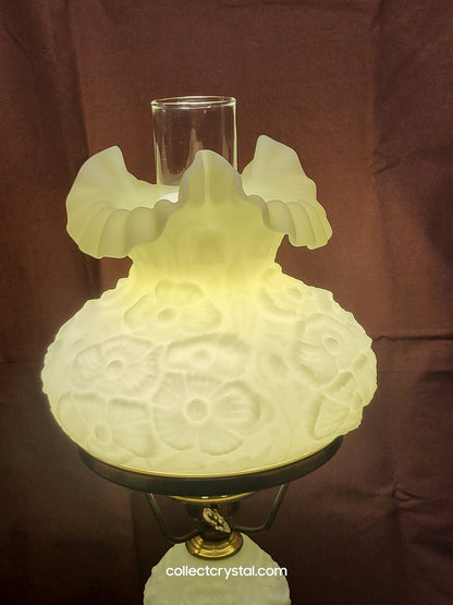 Fenton URANIUM Custard Poppy Student Lamp With Marble Base 20 Inches