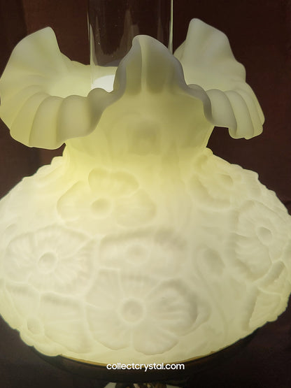 Fenton URANIUM Custard Poppy Student Lamp With Marble Base 20 Inches