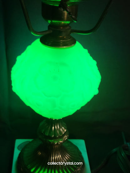 Fenton URANIUM Custard Poppy Student Lamp With Marble Base 20 Inches