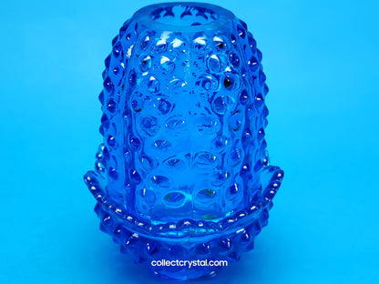 Fenton Blue Hobnail Pattern Fairy Lamp Vintage 4 1/2” Art Glass Colonial Light