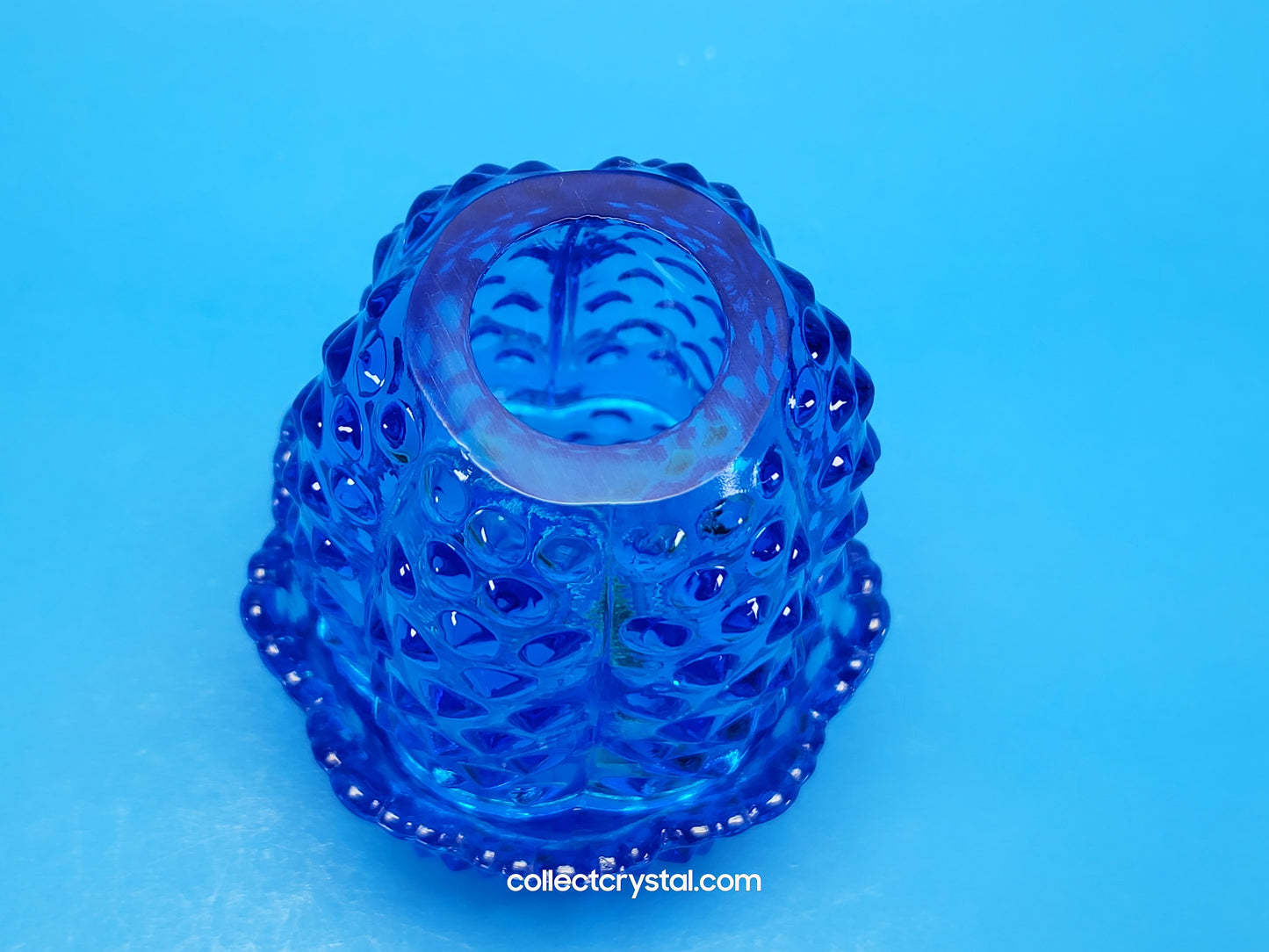 Fenton Blue Hobnail Pattern Fairy Lamp Vintage 4 1/2” Art Glass Colonial Light