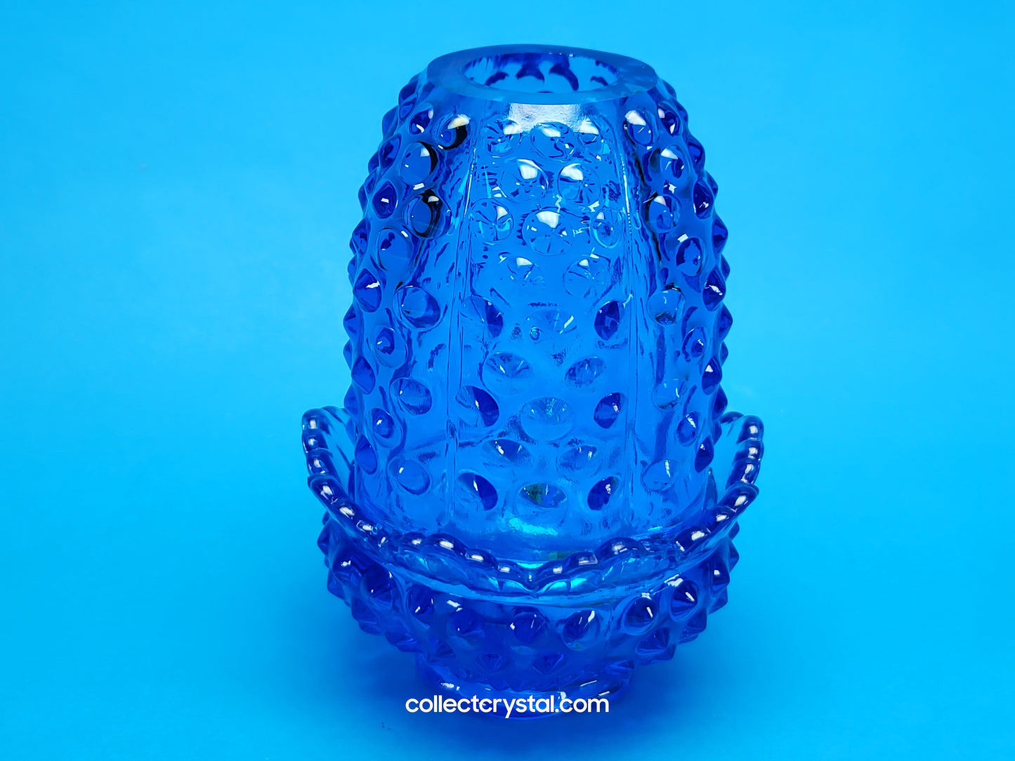 Fenton Blue Hobnail Pattern Fairy Lamp Vintage 4 1/2” Art Glass Colonial Light