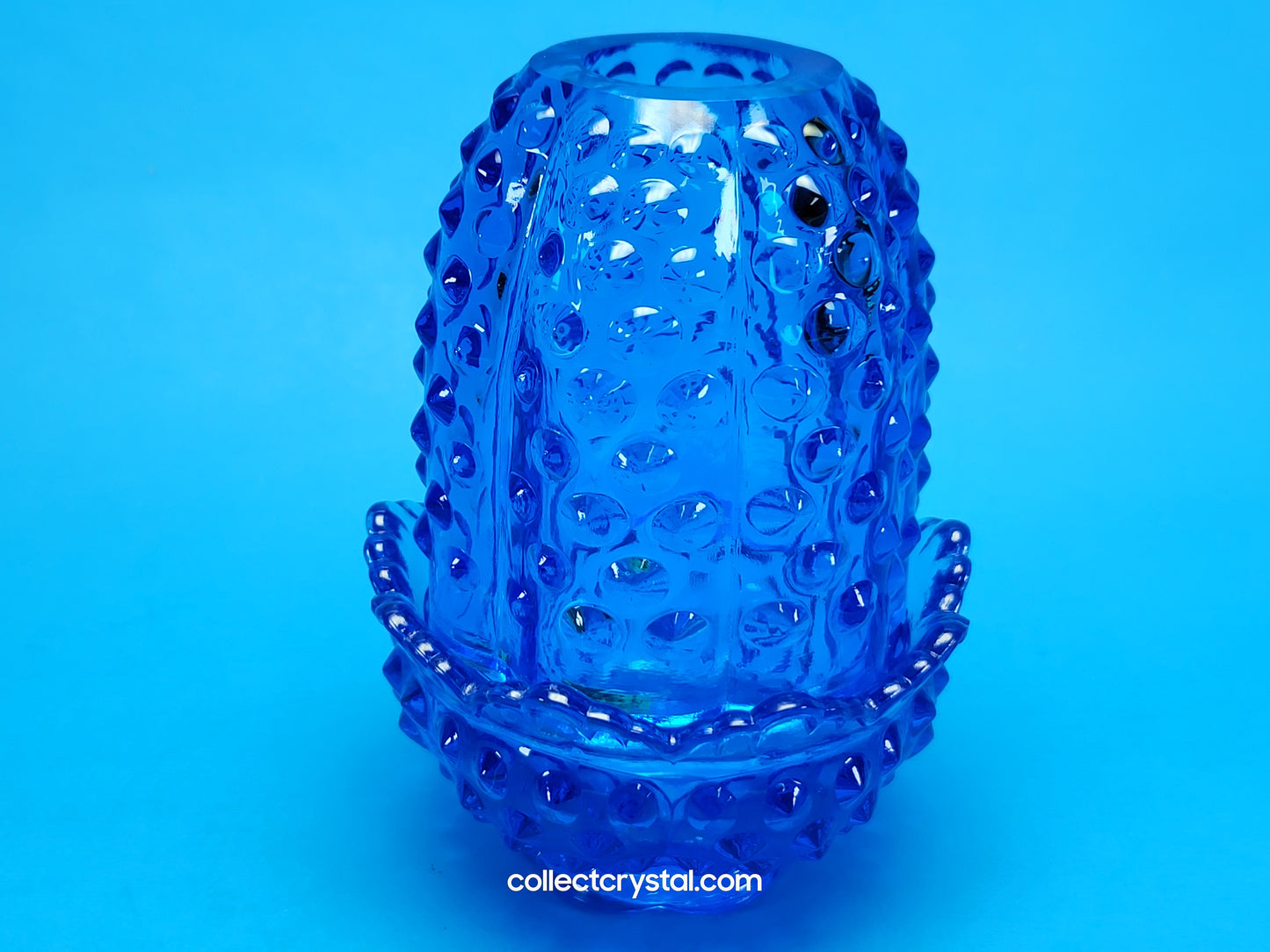 Fenton Blue Hobnail Pattern Fairy Lamp Vintage 4 1/2” Art Glass Colonial Light