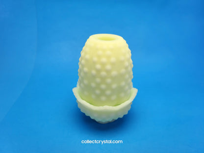 Fenton Hobnail Custard Satin Fairy Light Candle Holder Uranium Glow Glass 3608CU