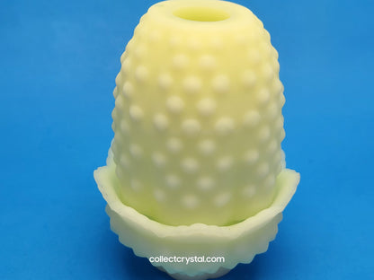 Fenton Hobnail Custard Satin Fairy Light Candle Holder Uranium Glow Glass 3608CU