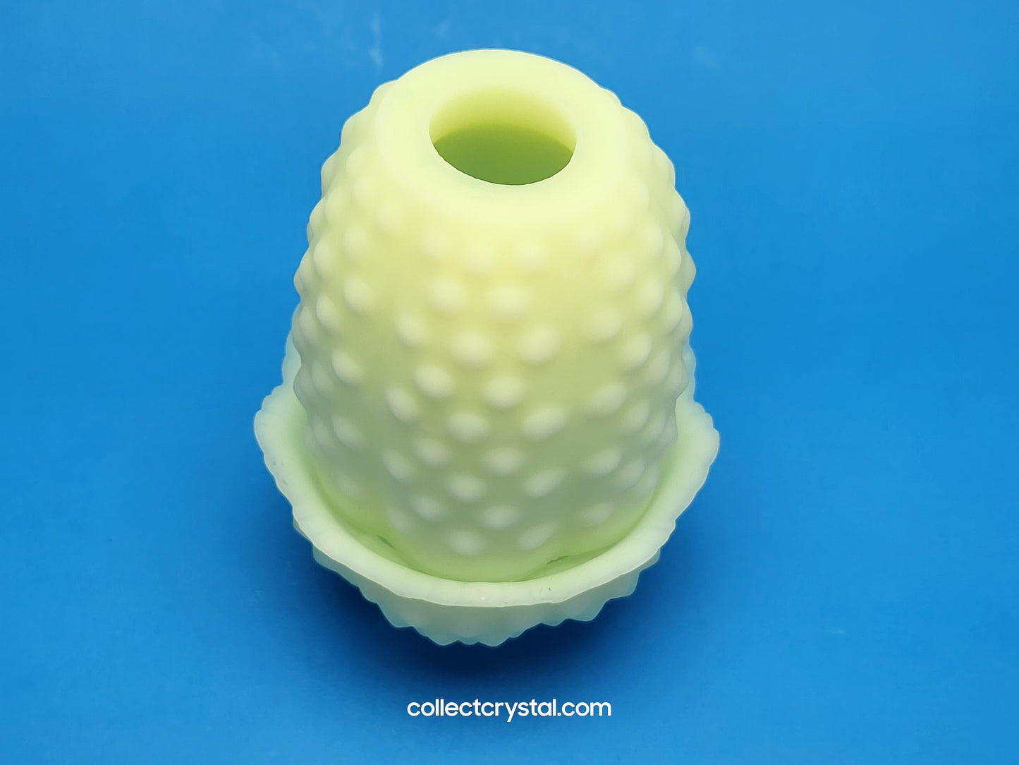 Fenton Hobnail Custard Satin Fairy Light Candle Holder Uranium Glow Glass 3608CU