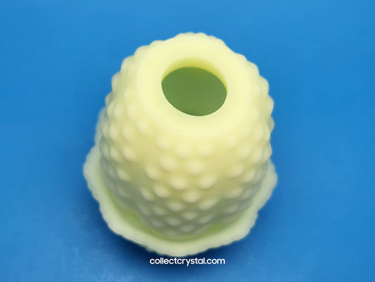 Fenton Hobnail Custard Satin Fairy Light Candle Holder Uranium Glow Glass 3608CU