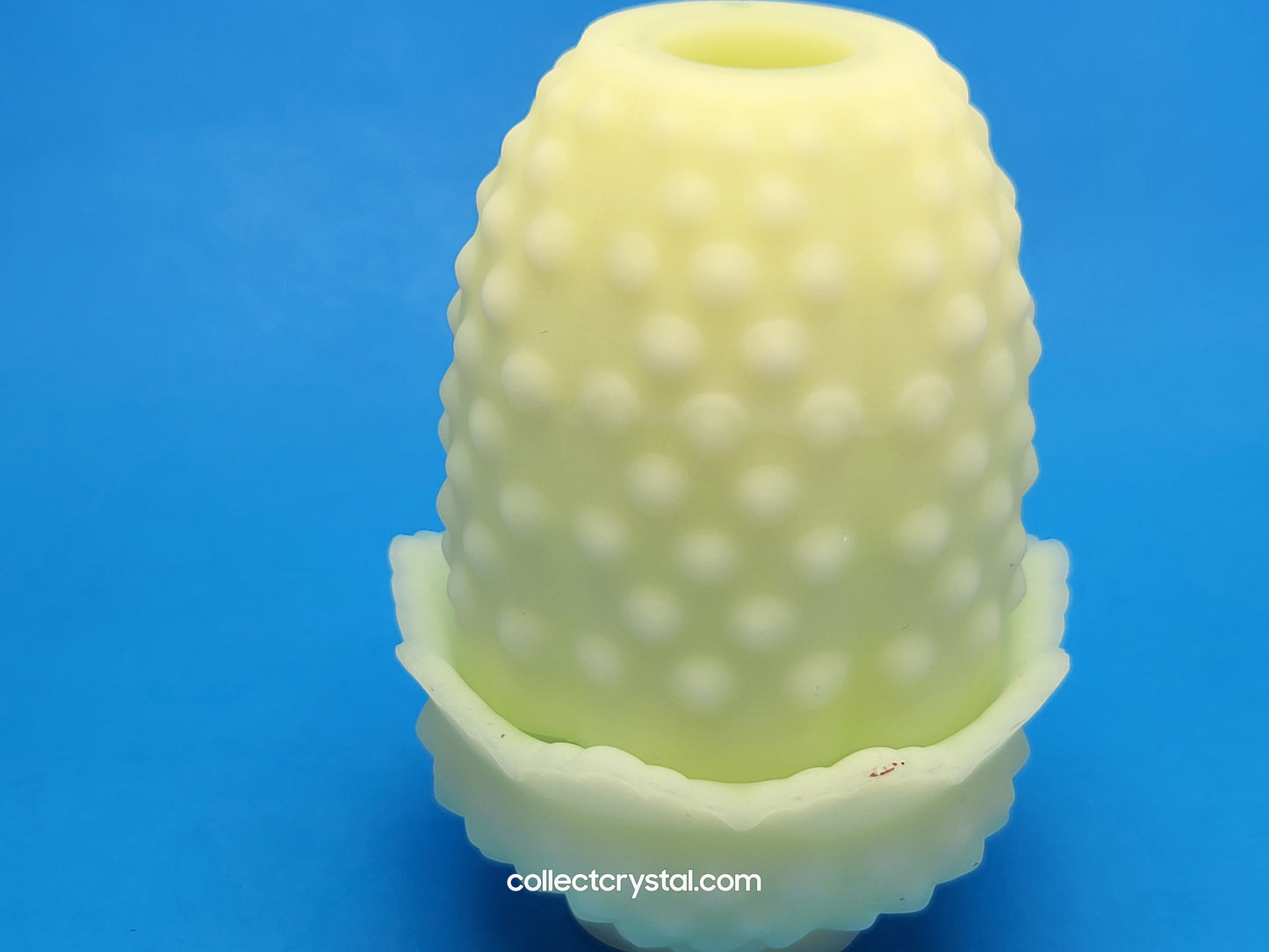 Fenton Hobnail Custard Satin Fairy Light Candle Holder Uranium Glow Glass 3608CU