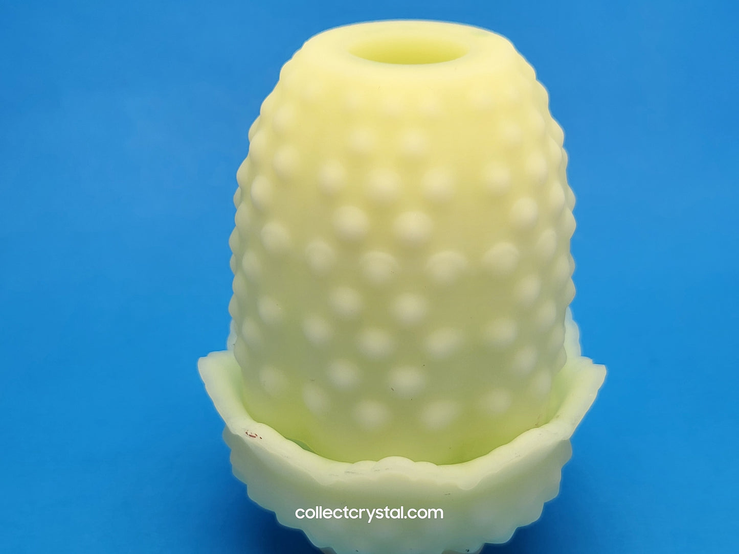 Fenton Hobnail Custard Satin Fairy Light Candle Holder Uranium Glow Glass 3608CU