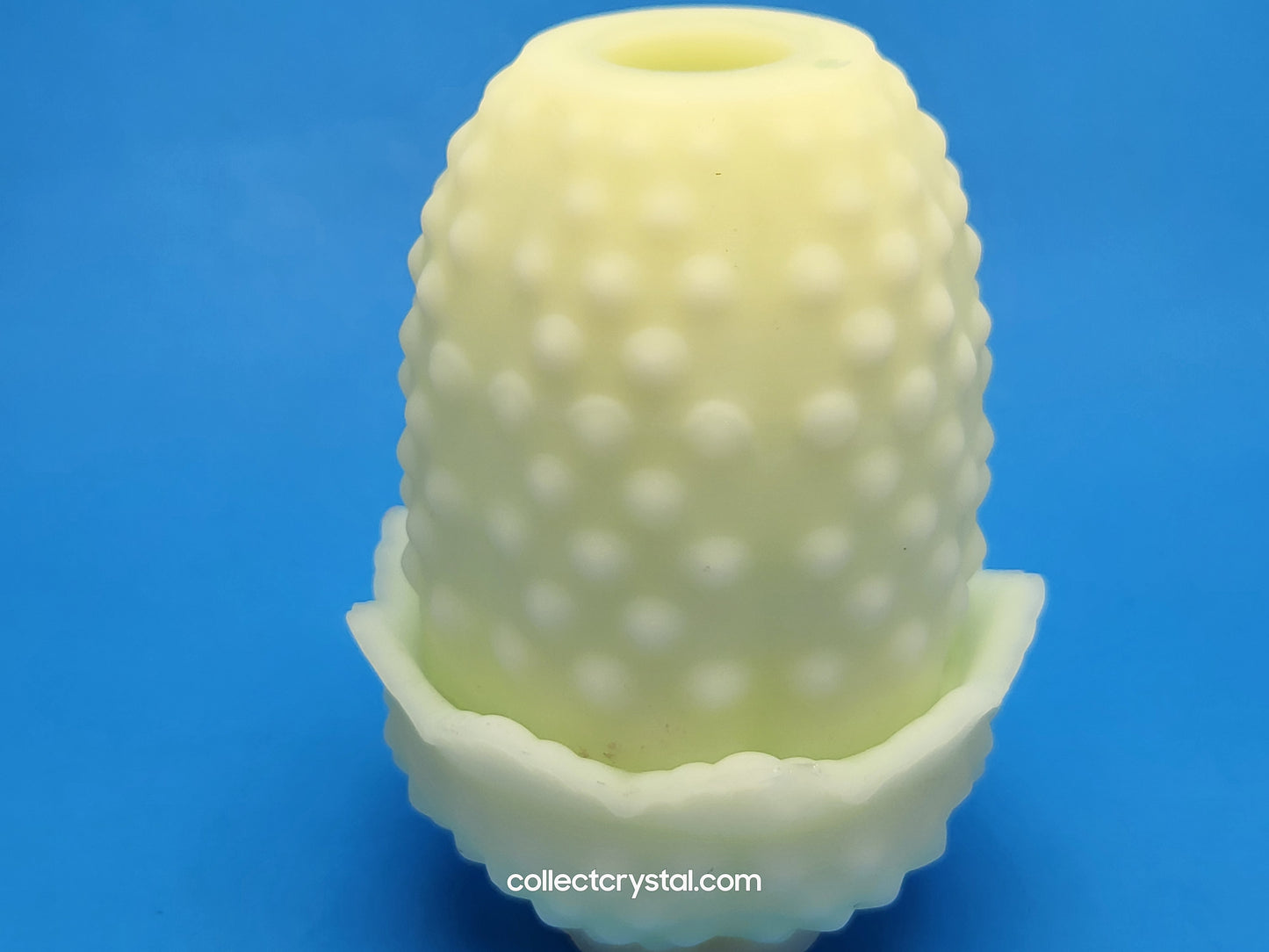 Fenton Hobnail Custard Satin Fairy Light Candle Holder Uranium Glow Glass 3608CU
