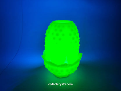 Fenton Hobnail Custard Satin Fairy Light Candle Holder Uranium Glow Glass 3608CU