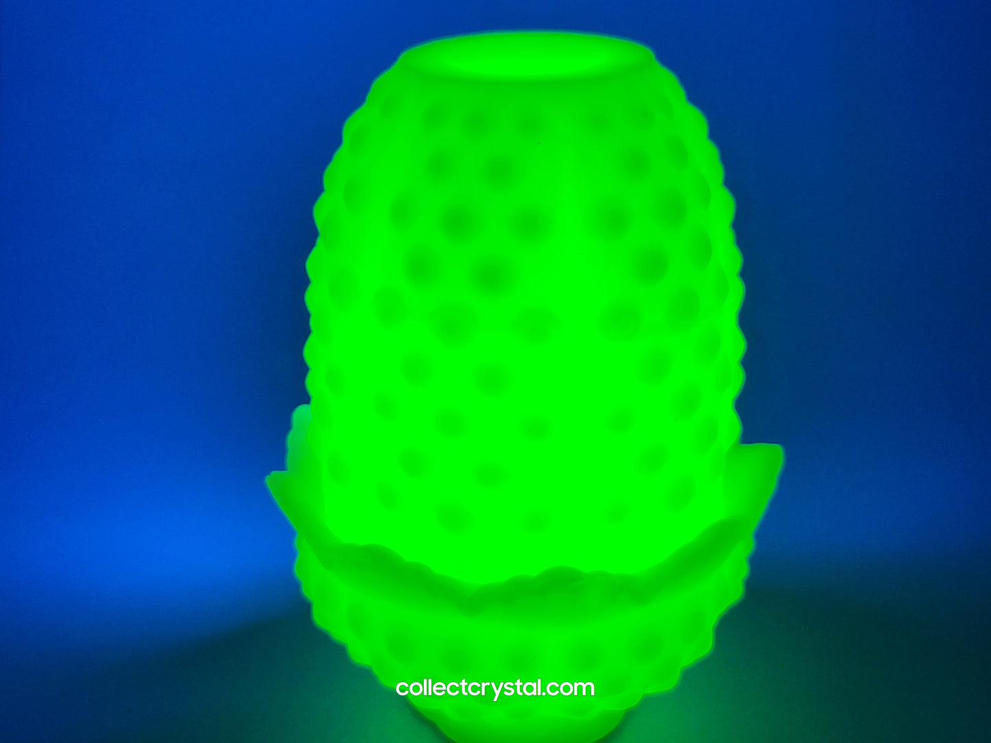 Fenton Hobnail Custard Satin Fairy Light Candle Holder Uranium Glow Glass 3608CU