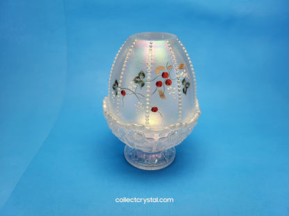 Fenton light Beaded Iridescent Hand Painted Fairy Lamp Holly Signed S. Hopkins