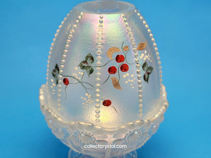 Fenton light Beaded Iridescent Hand Painted Fairy Lamp Holly Signed S. Hopkins